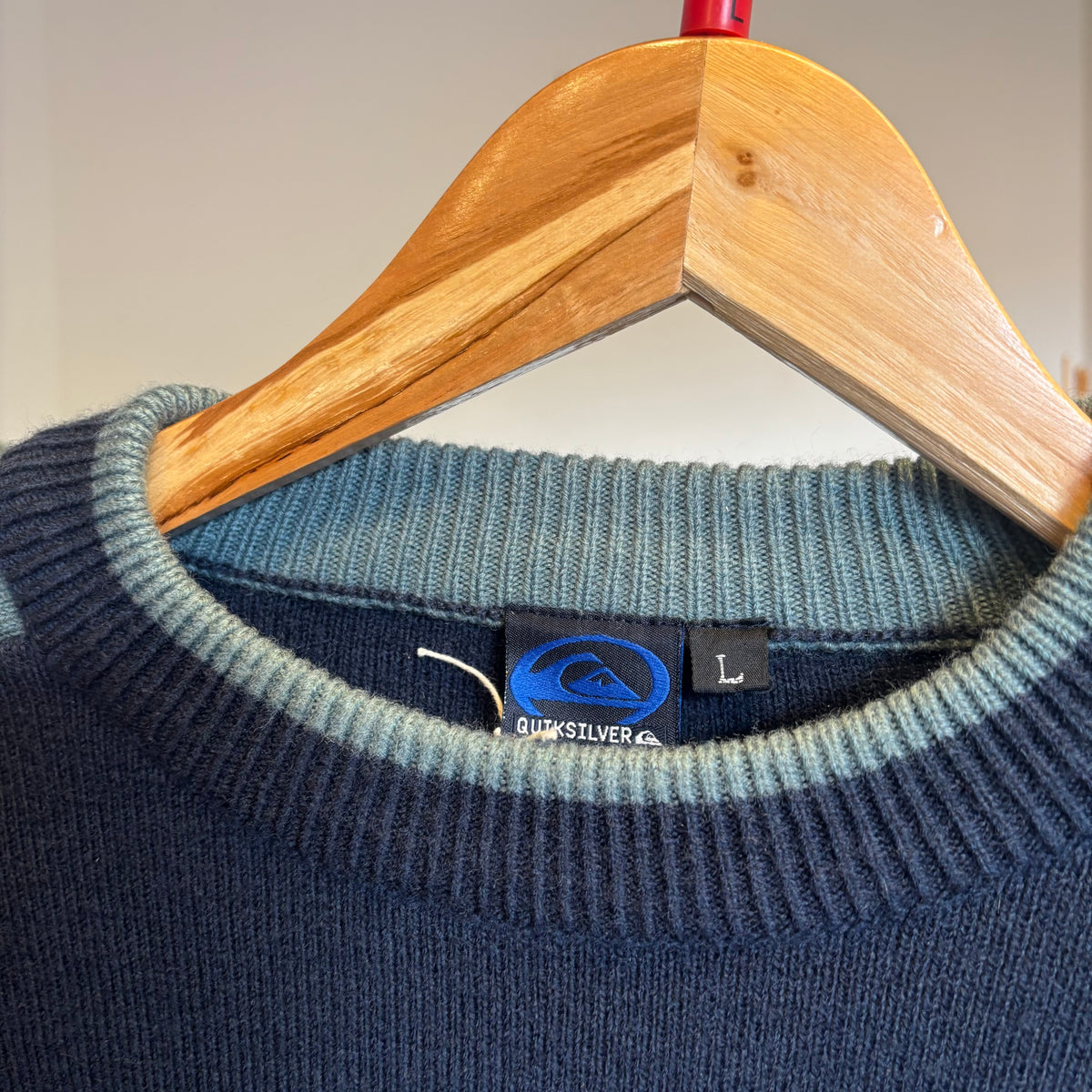 Quiksilver Spellout Two Tone Pullover Knit Jumper Navy/ Blue (Large)