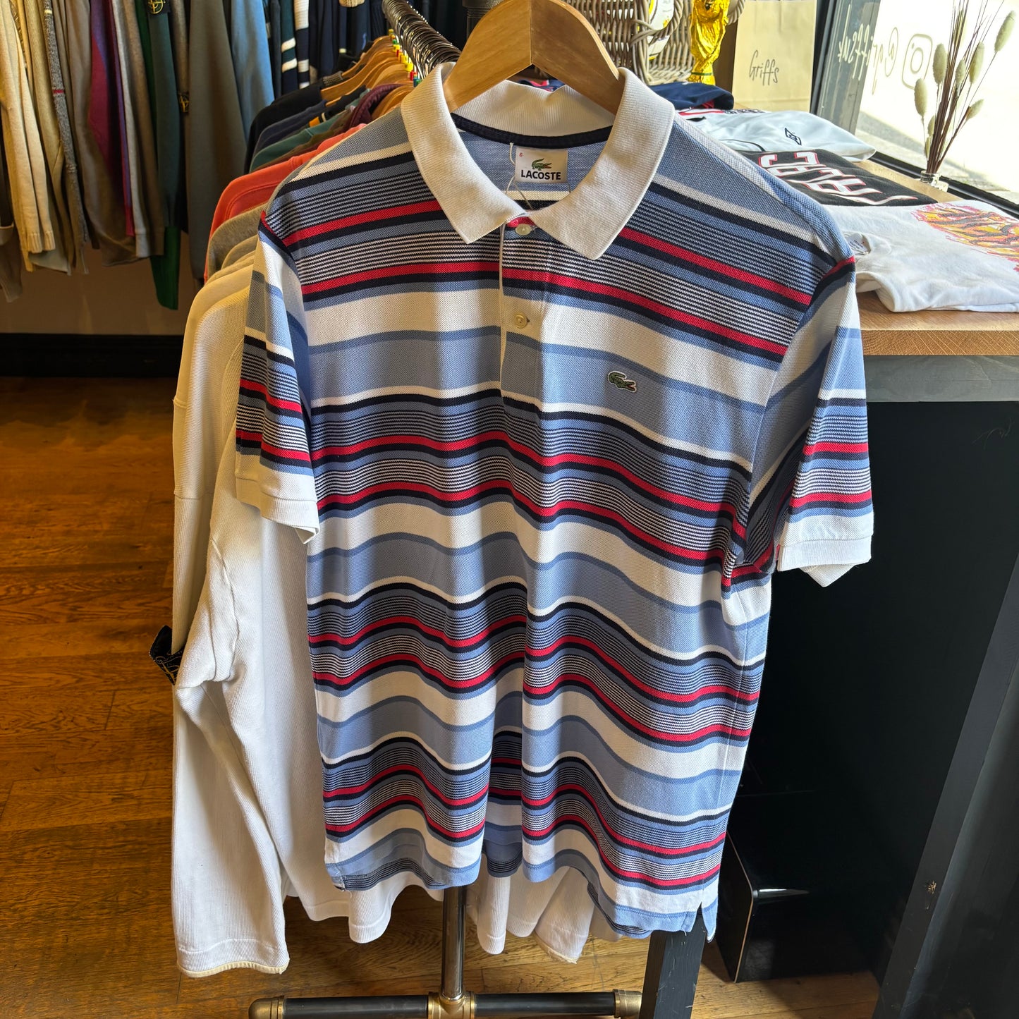 Lacoste Stripe Polo Shirt Blue (Large)