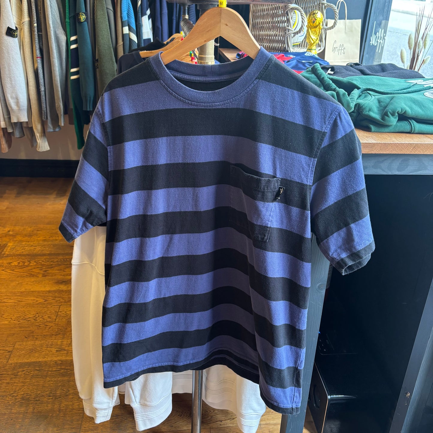 Stussy Classic Stripe Crew T-Shirt Blue/ Black (Medium)