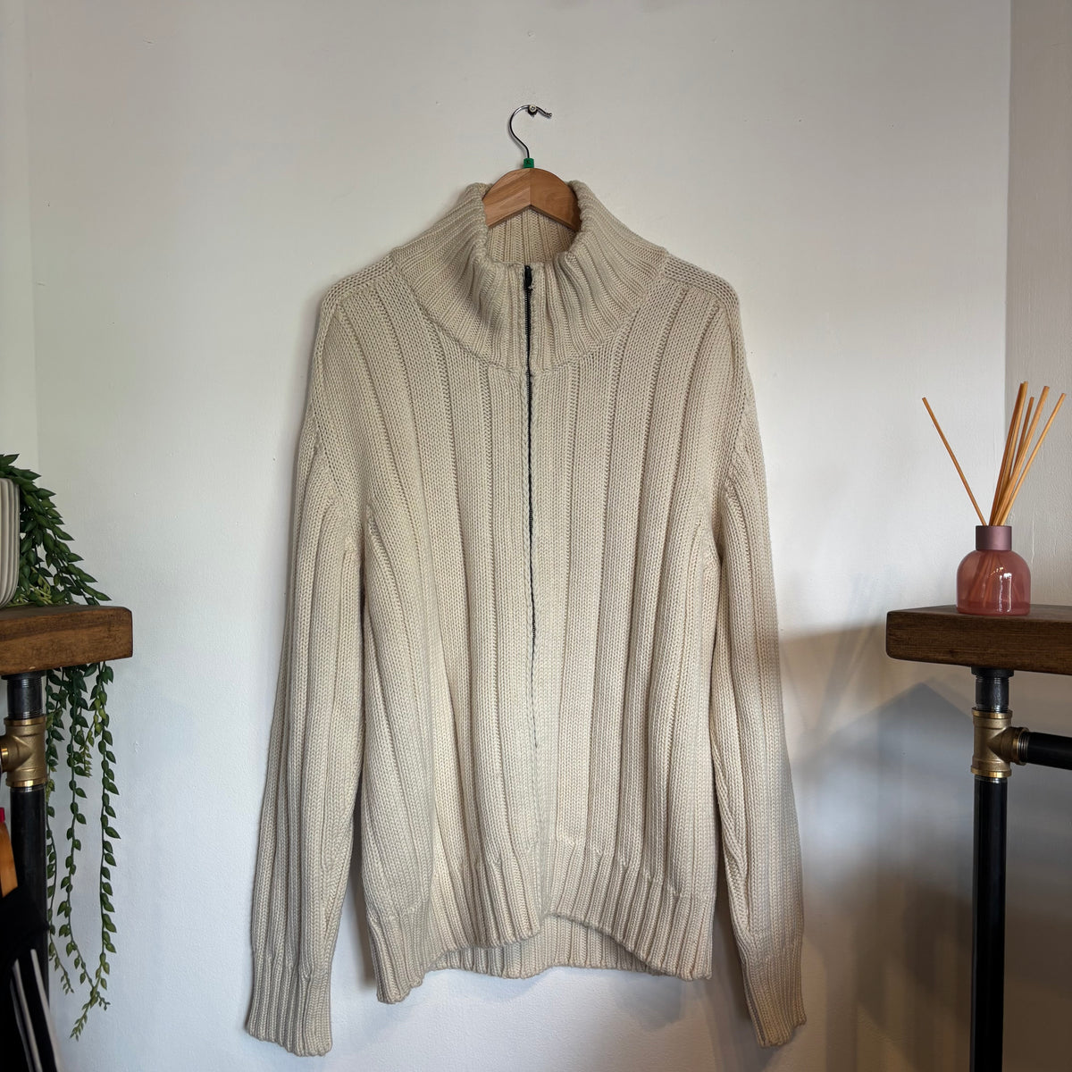 CP Company Chunky Full Zip Cardigan Knit Jumper Cream (XL)
