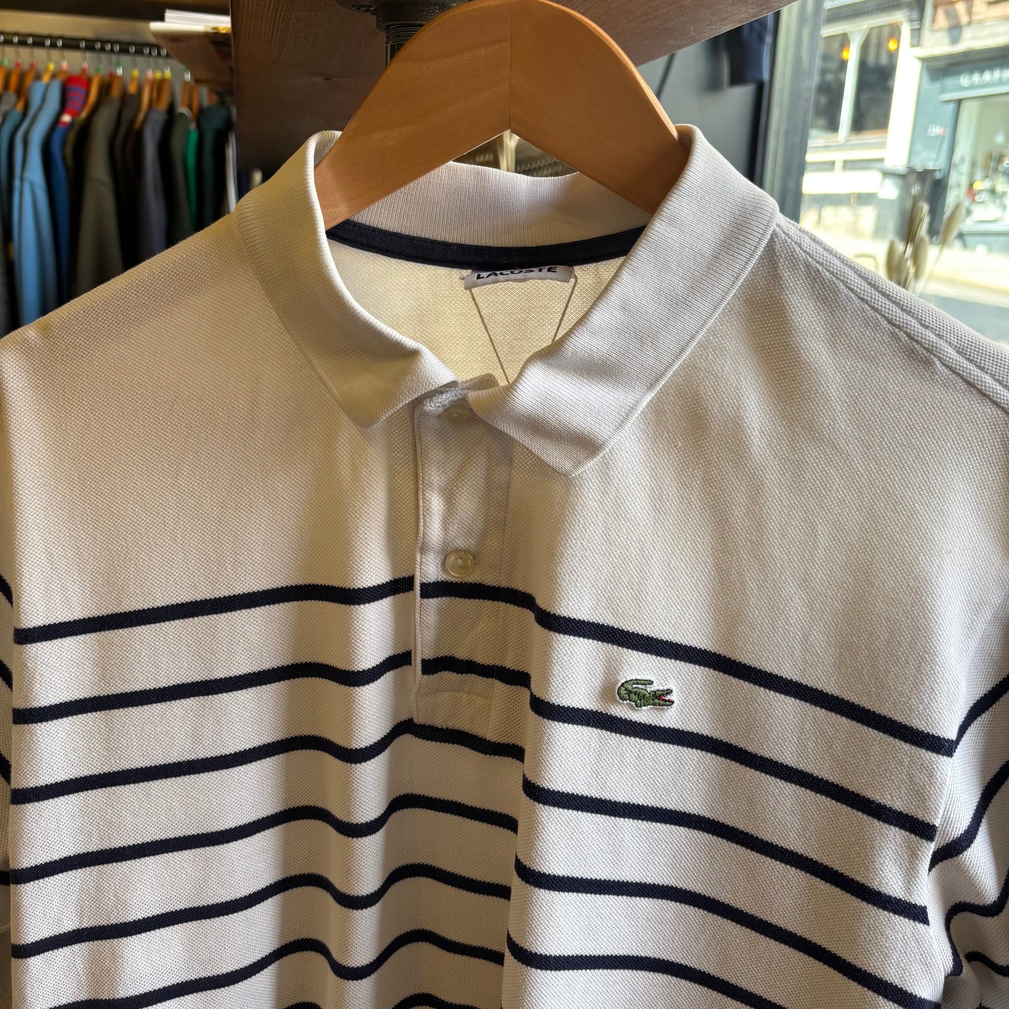 Lacoste Stripe Oversized Crop Polo Shirt White (Medium)