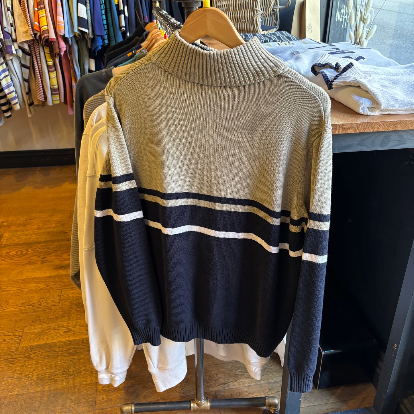 Lacoste Quarter Zip Knit Jumper Navy/ Cream (Medium)