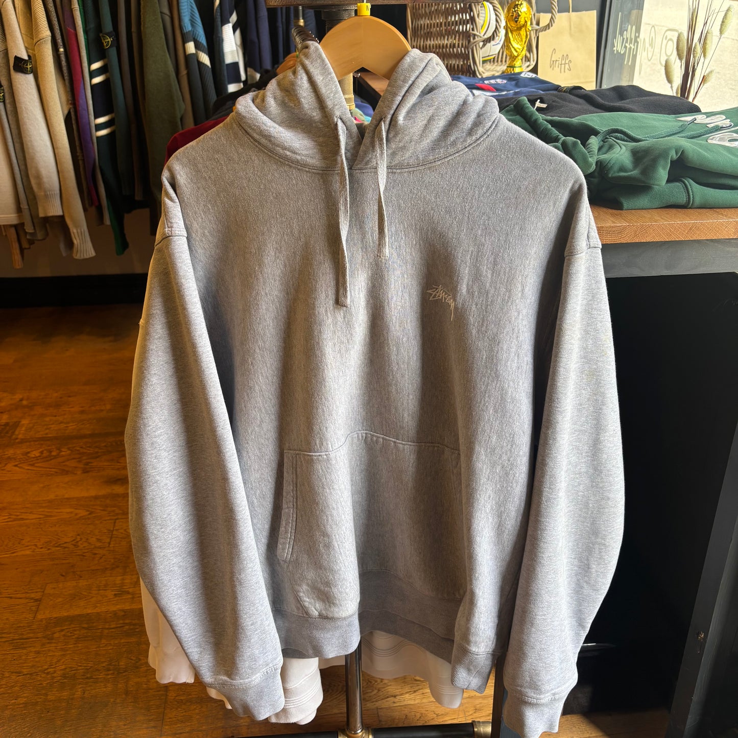 Stussy Stock Logo Pullover Hoodie Grey (Medium)