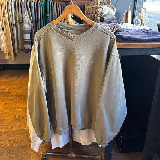 Nike Swoosh V Neck Oversized Sweatshirt Beige (Large)