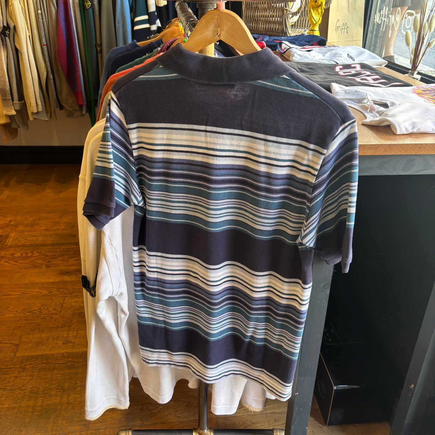 Yves Saint Laurent Stripe Polo Shirt Blue (Small)