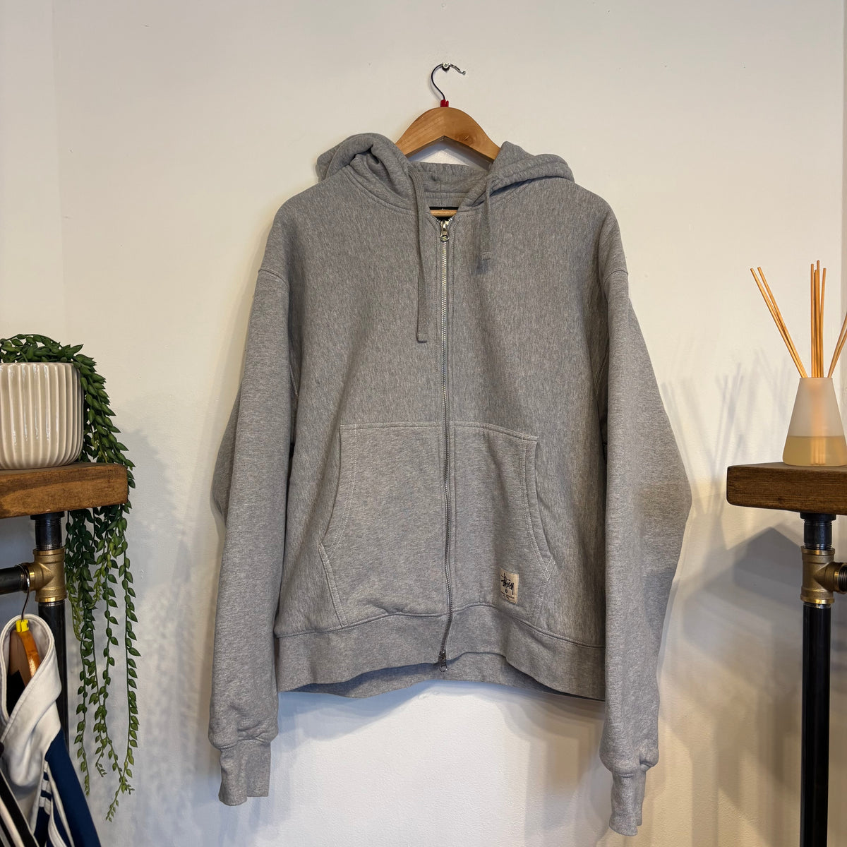 Stussy Double Face Zip Logo Hoodie Grey (Large)