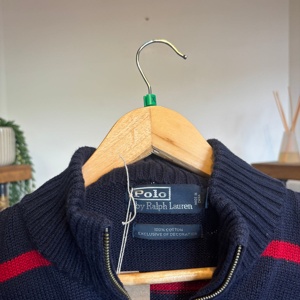 Ralph Lauren Stripe Quarter Zip Knit Jumper Navy/ Red (XL)