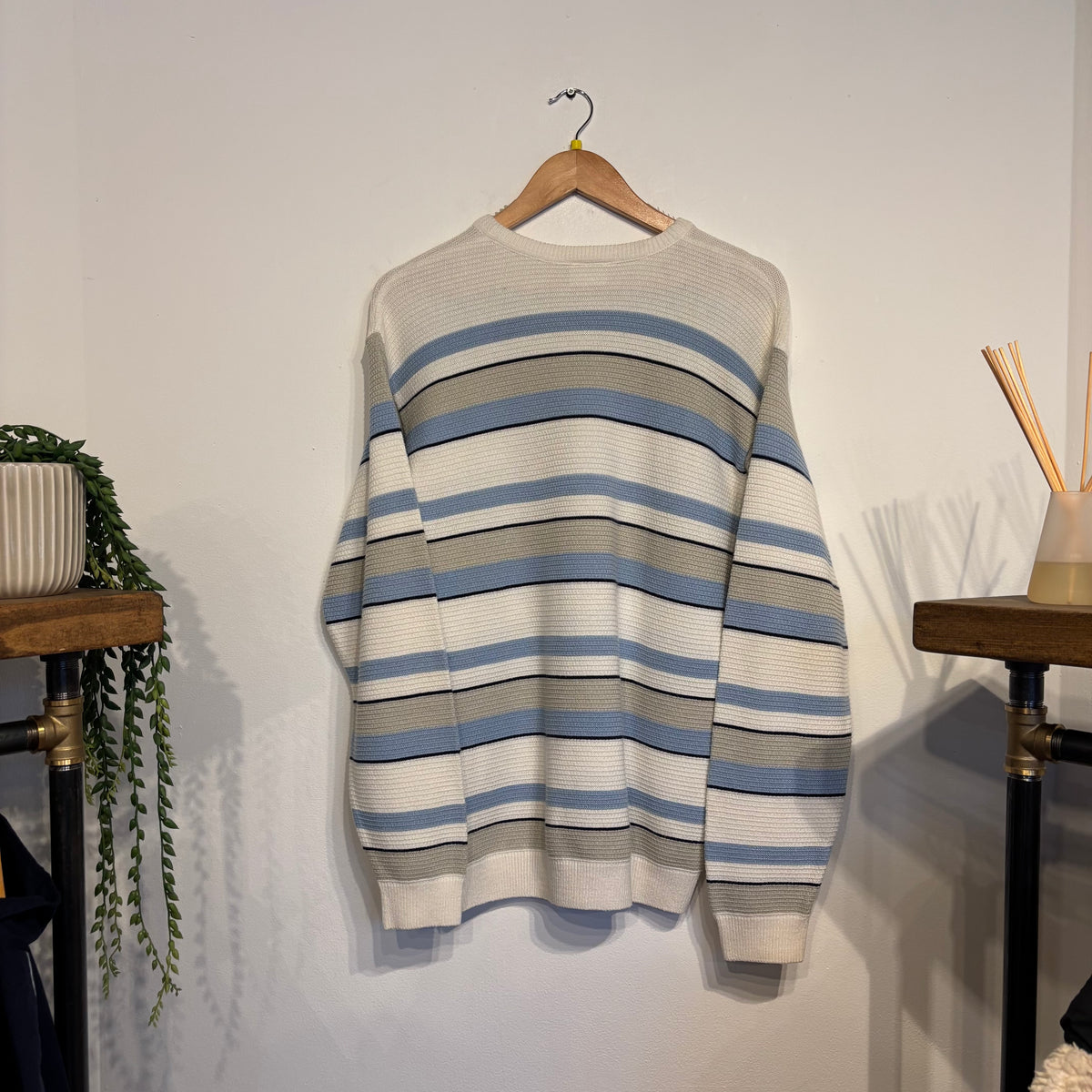 Lacoste Stripe Pullover Knit Jumper White/ Blue (Medium)