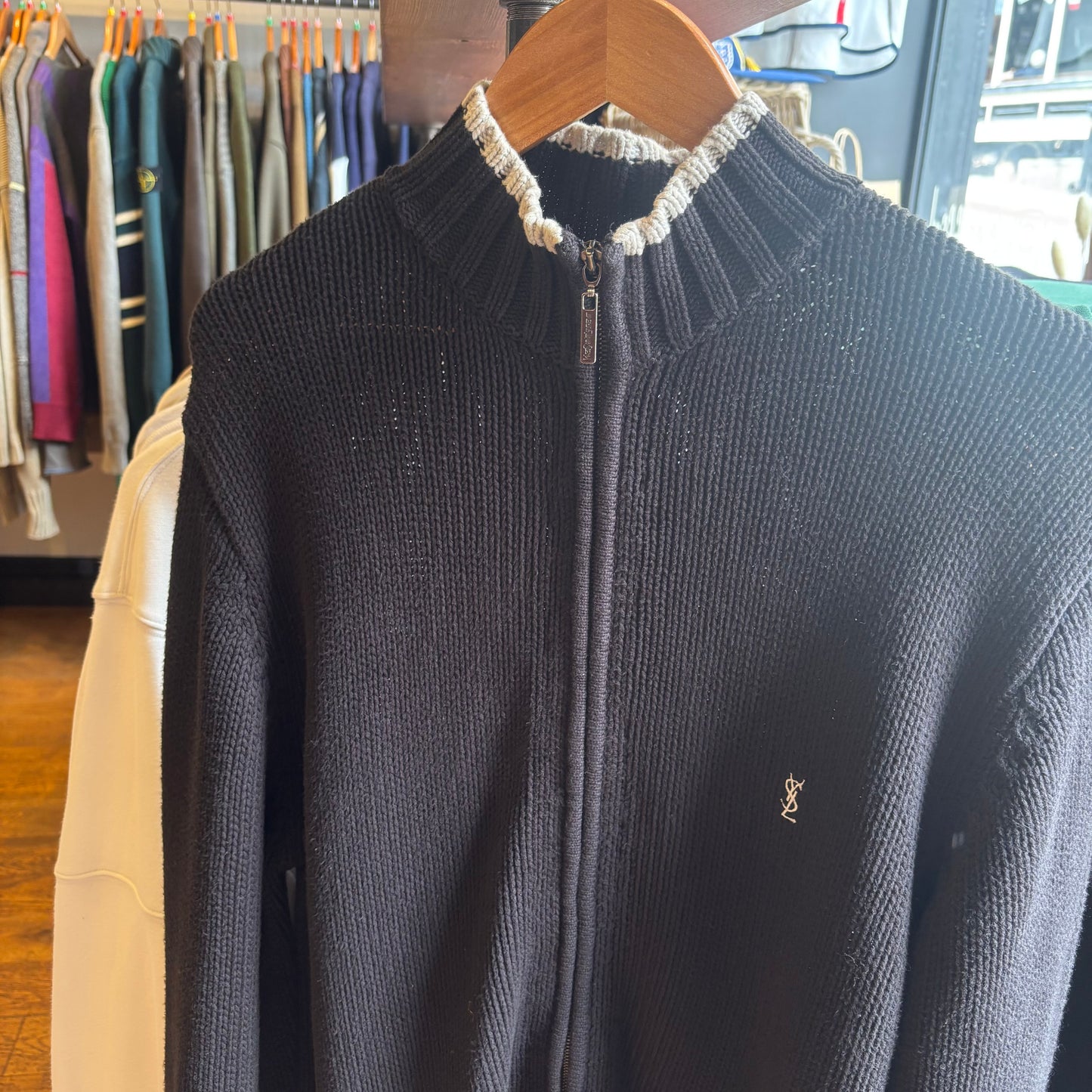 Yves Saint Laurent Full Zip Knit Jumper Black (Large)