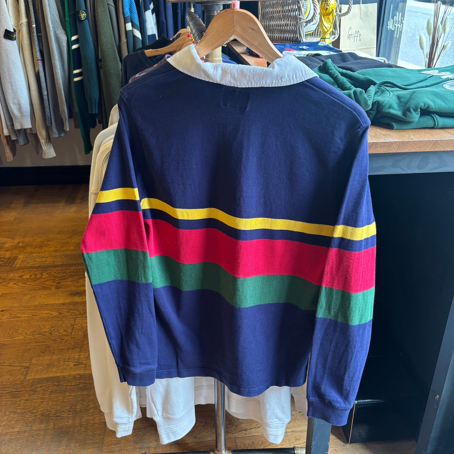 Stussy Lucas Stripe Rugby Polo Shirt Navy (Small)