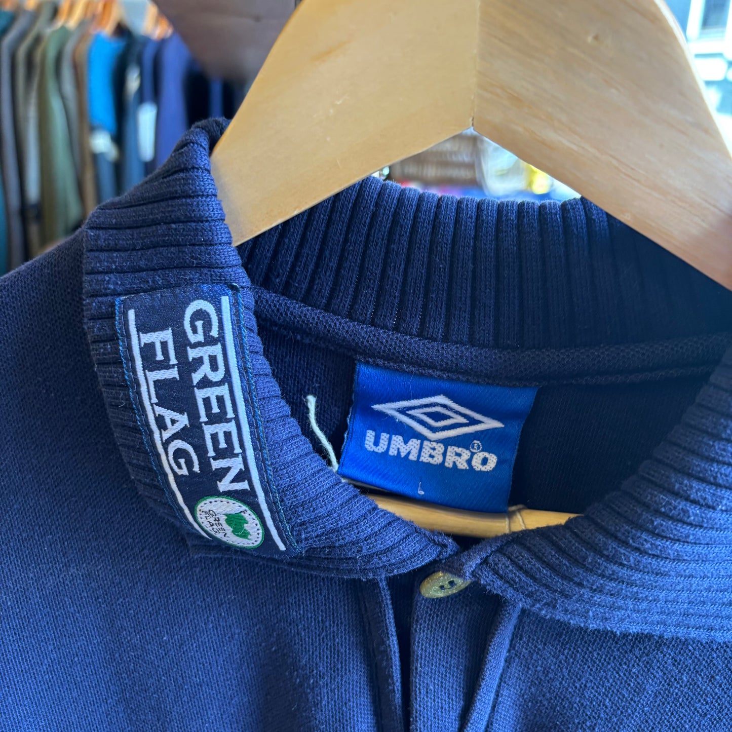 England Umbro 1996/98 Green Flag Polo Shirt Navy (Large)