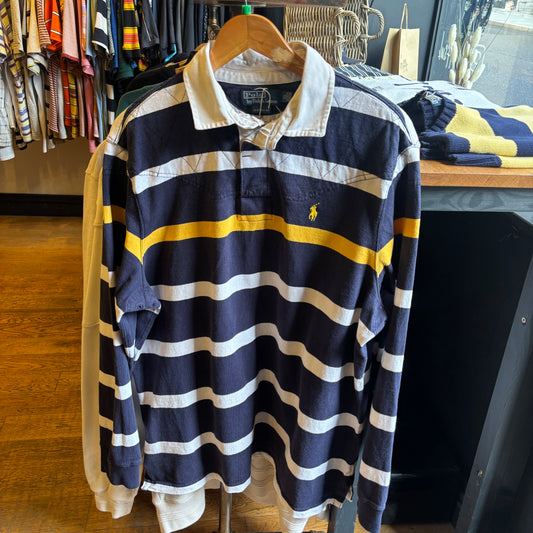 Ralph Lauren Longsleeve Rugby Polo Shirt Navy/ White (XL)