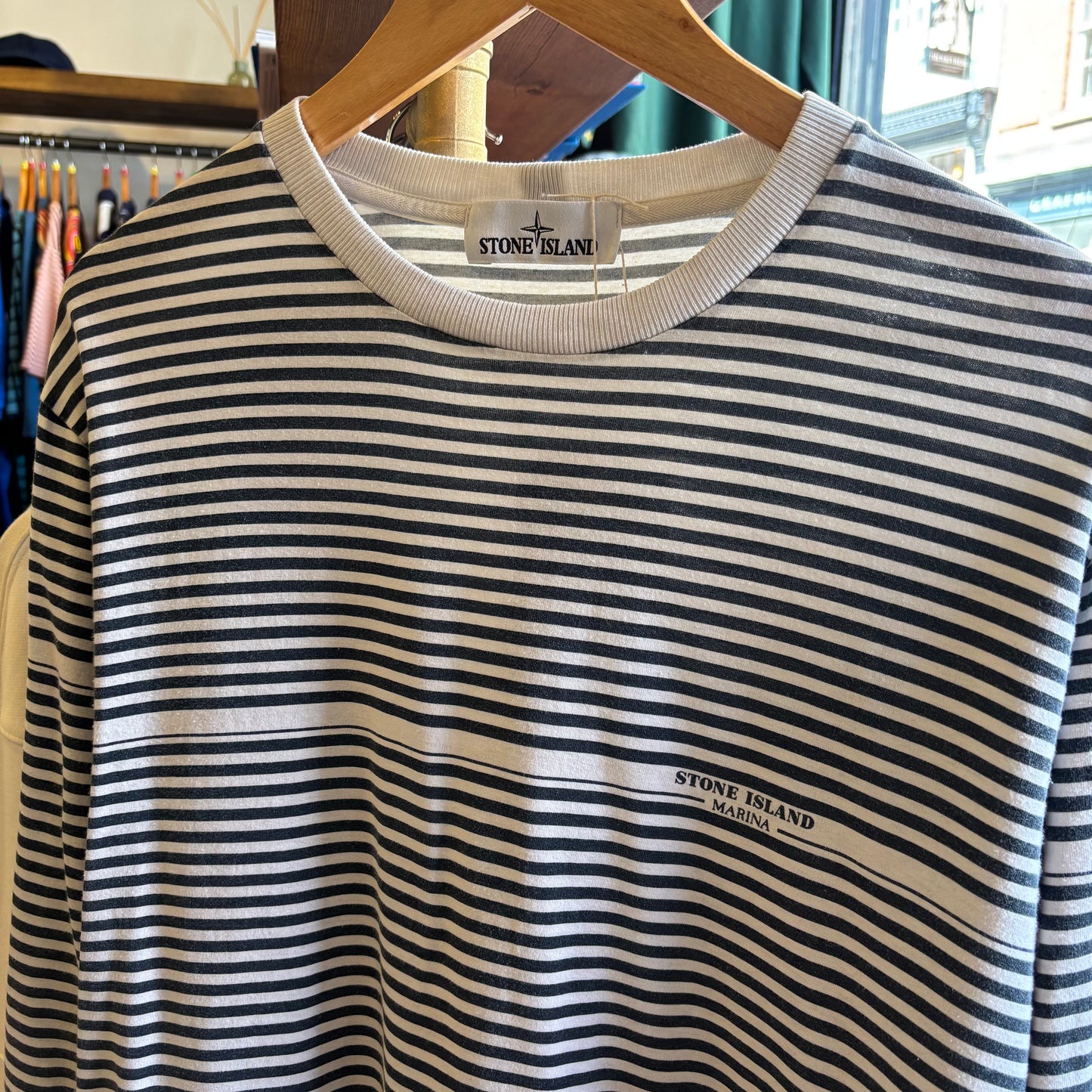 Stone Island S/S 2017 Marina Stripe Longsleeve T-Shirt Navy/ White (Small)