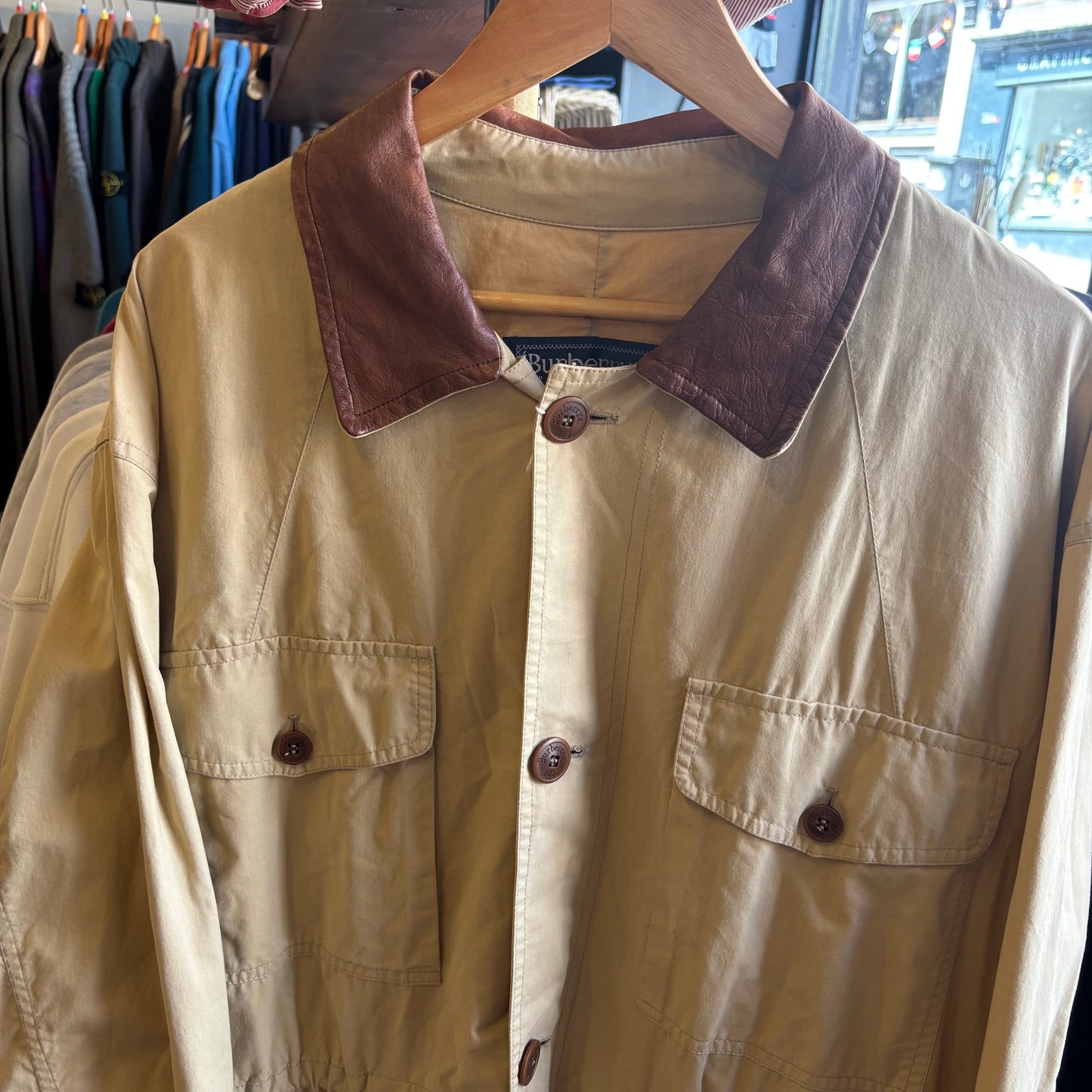 Burberry Button Up Longline Chore Style Jacket Beige (Large)