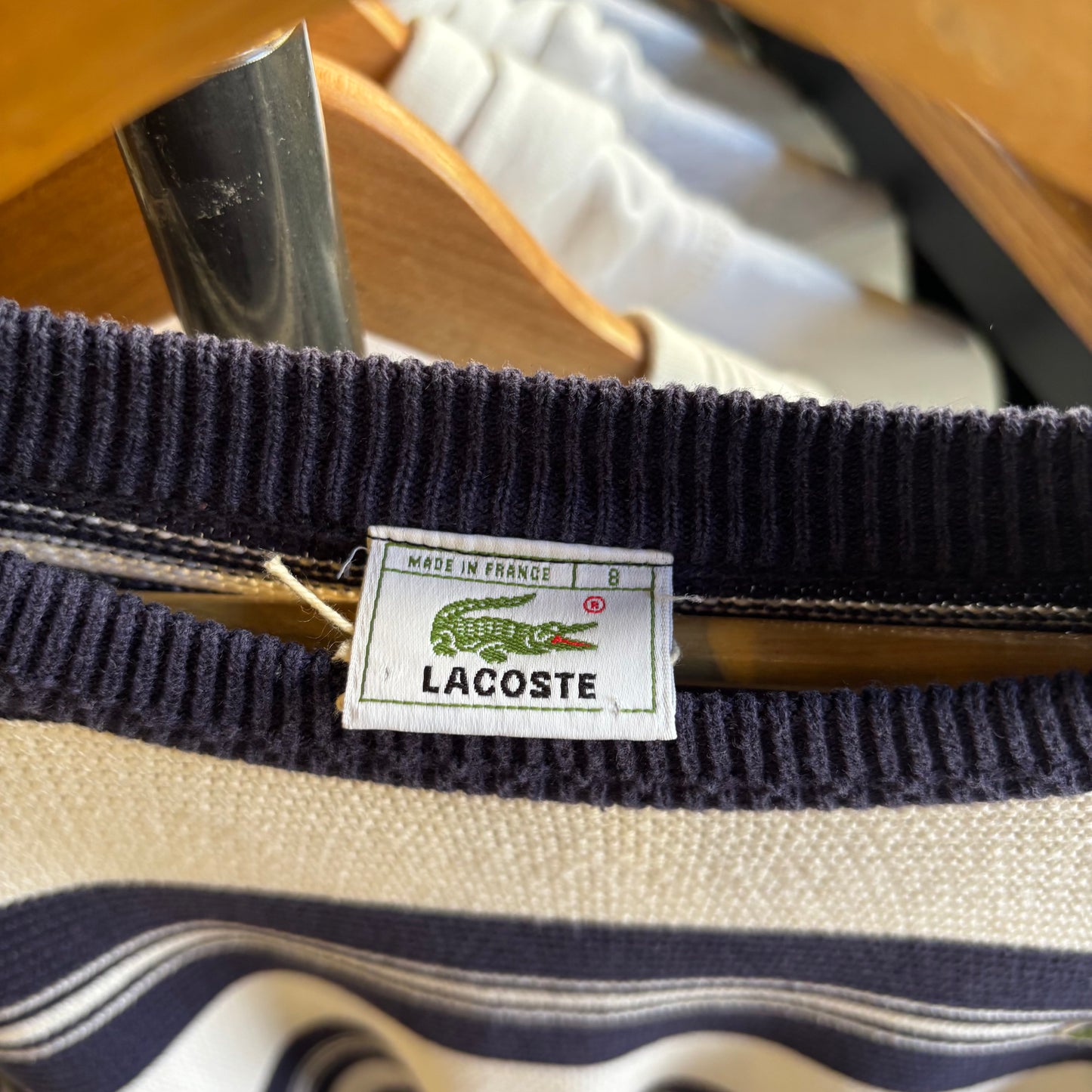 Lacoste Stripe Pullover Knit Jumper White/ Navy (XL)