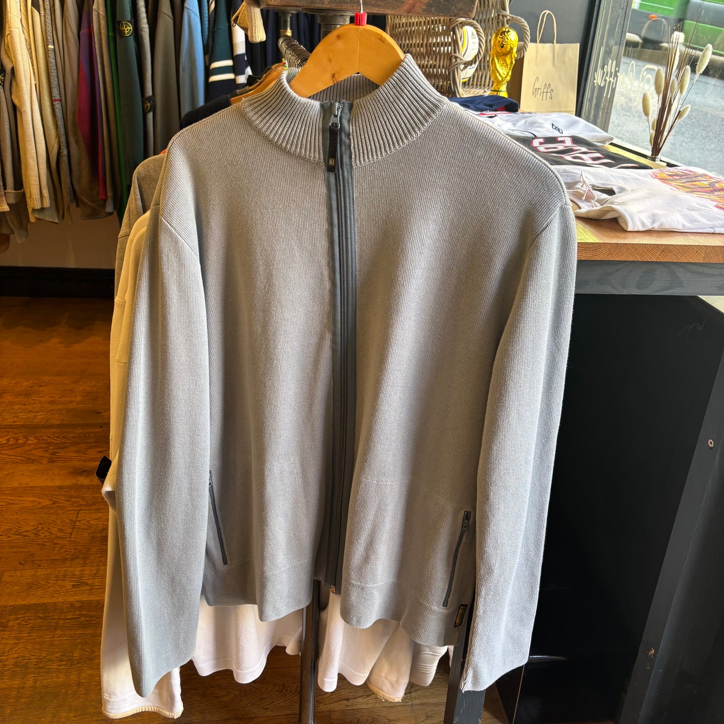 Armani Jeans Full Zip Knit Jumper Light Blue (Large)