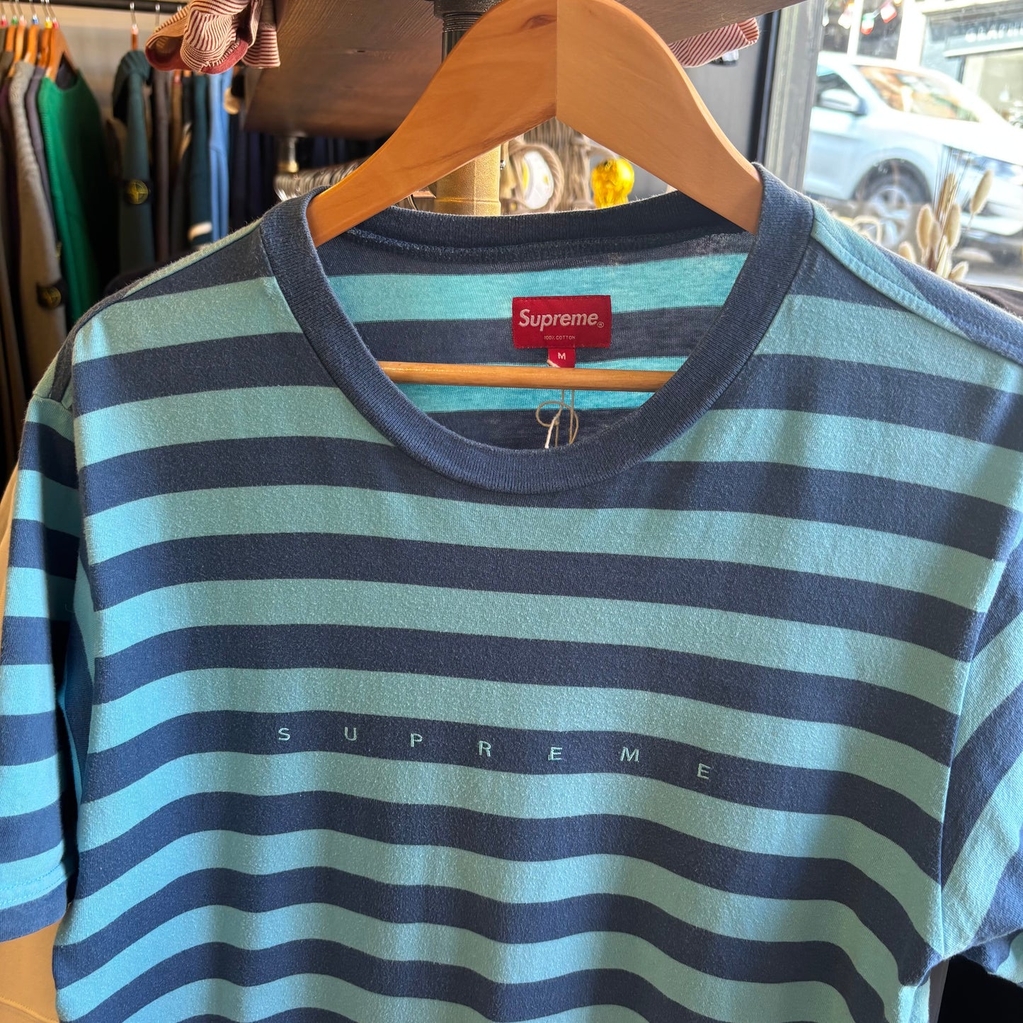 Supreme SS18 Bar Stripe T-Shirt Blue (Medium)