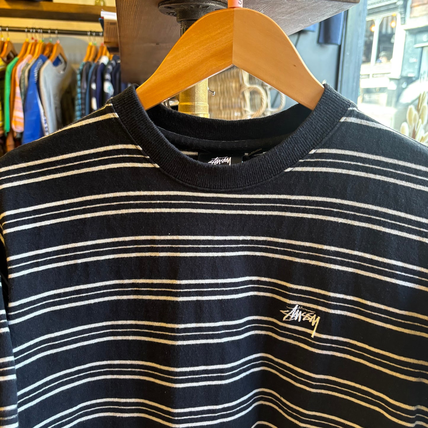 Stussy Henry Striped Crew T-Shirt Black (Small)
