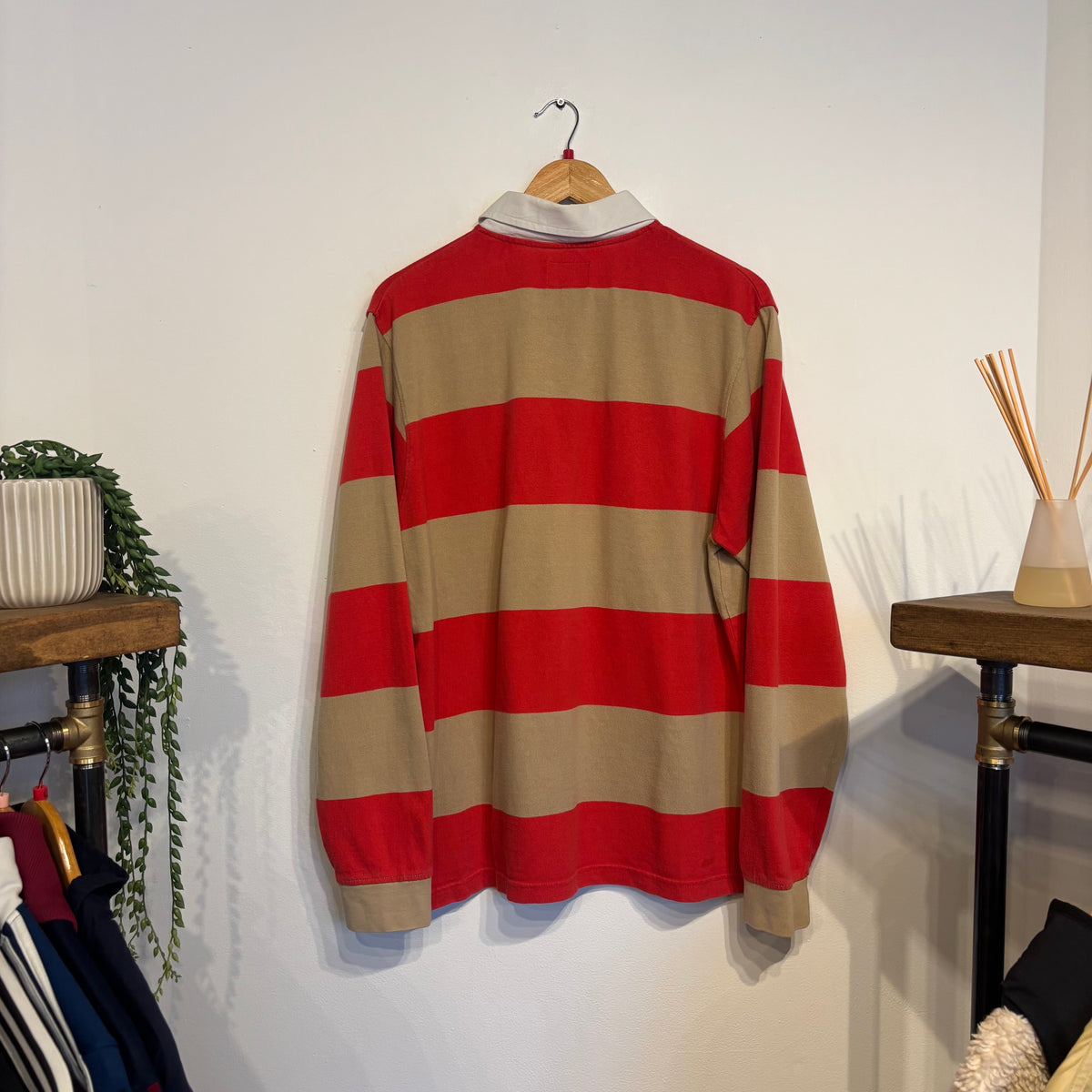Stussy Ralphie Stripe Rugby Shirt Red/ Beige (Large)
