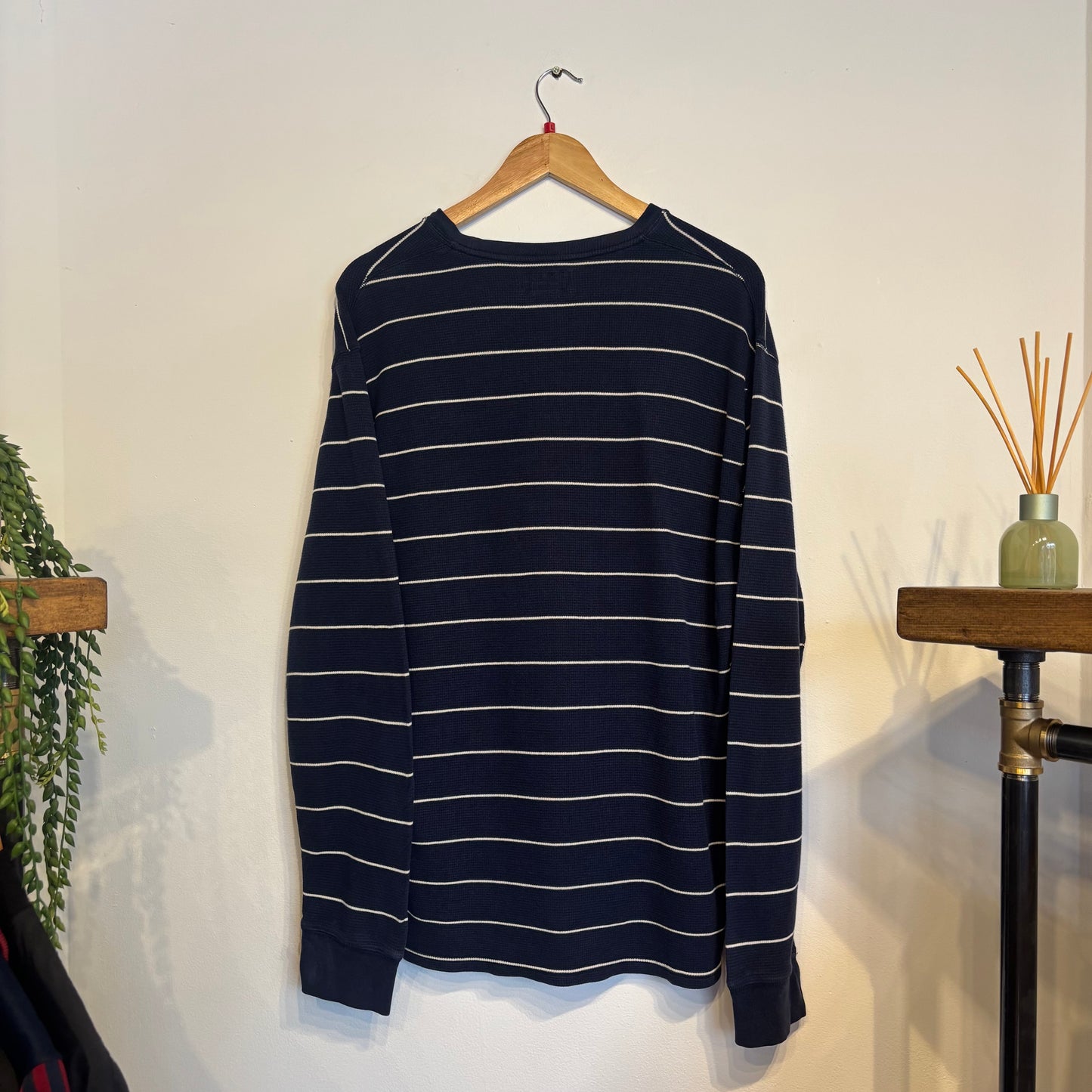 Ralph Lauren Stripe Longsleeve Waffle Knit Top Navy (Large)
