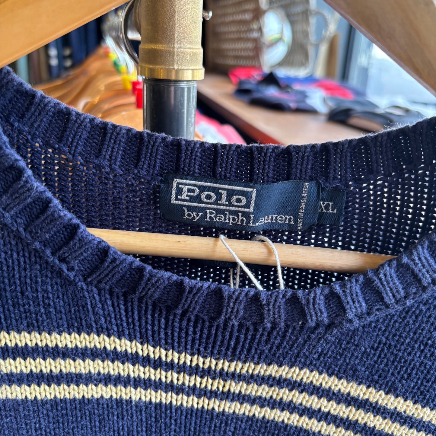 Ralph Lauren Stripe Pullover Knit Jumper Navy/ Yellow (XL)
