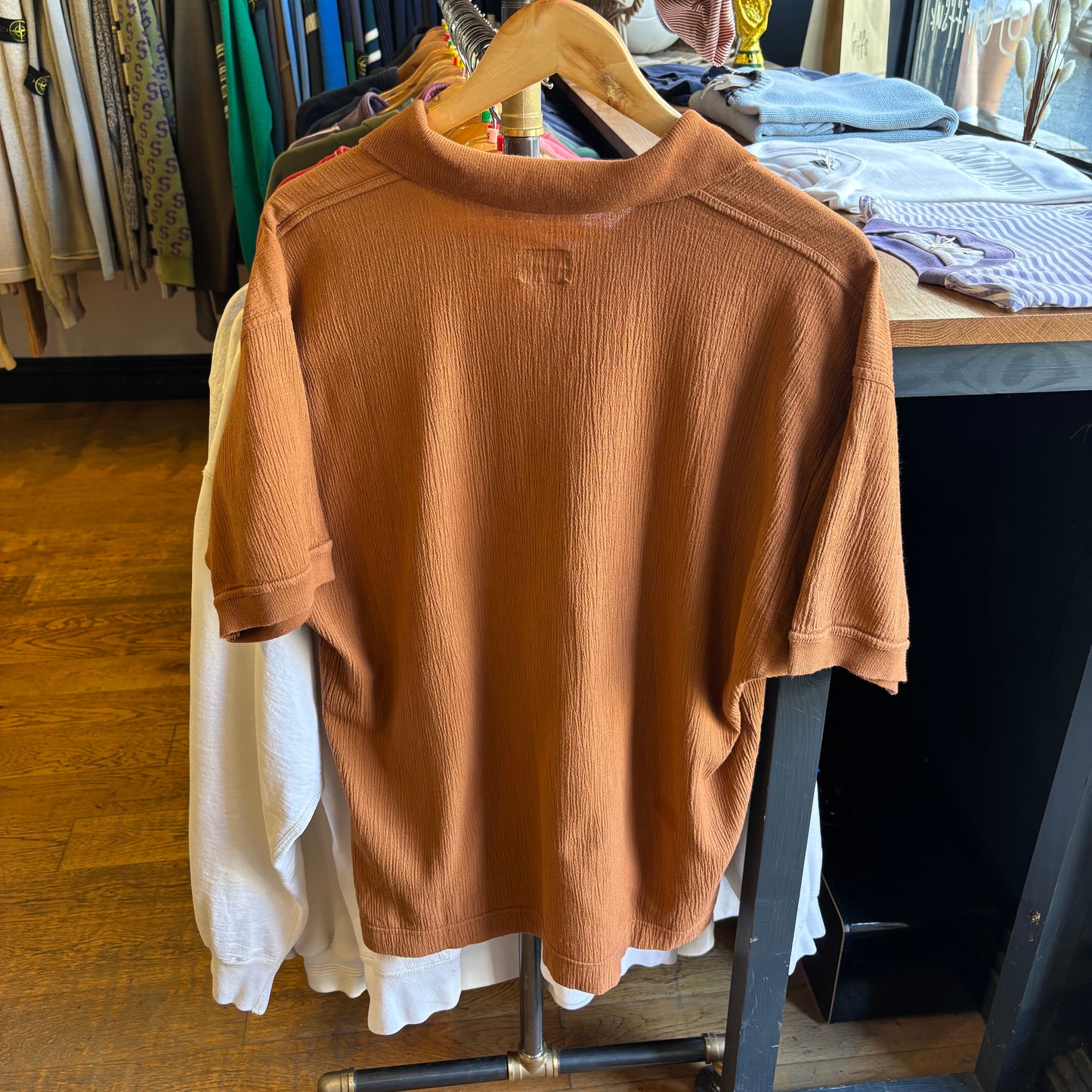 Clark Made in Italy Seersucker Polo Shirt Brown (Large)
