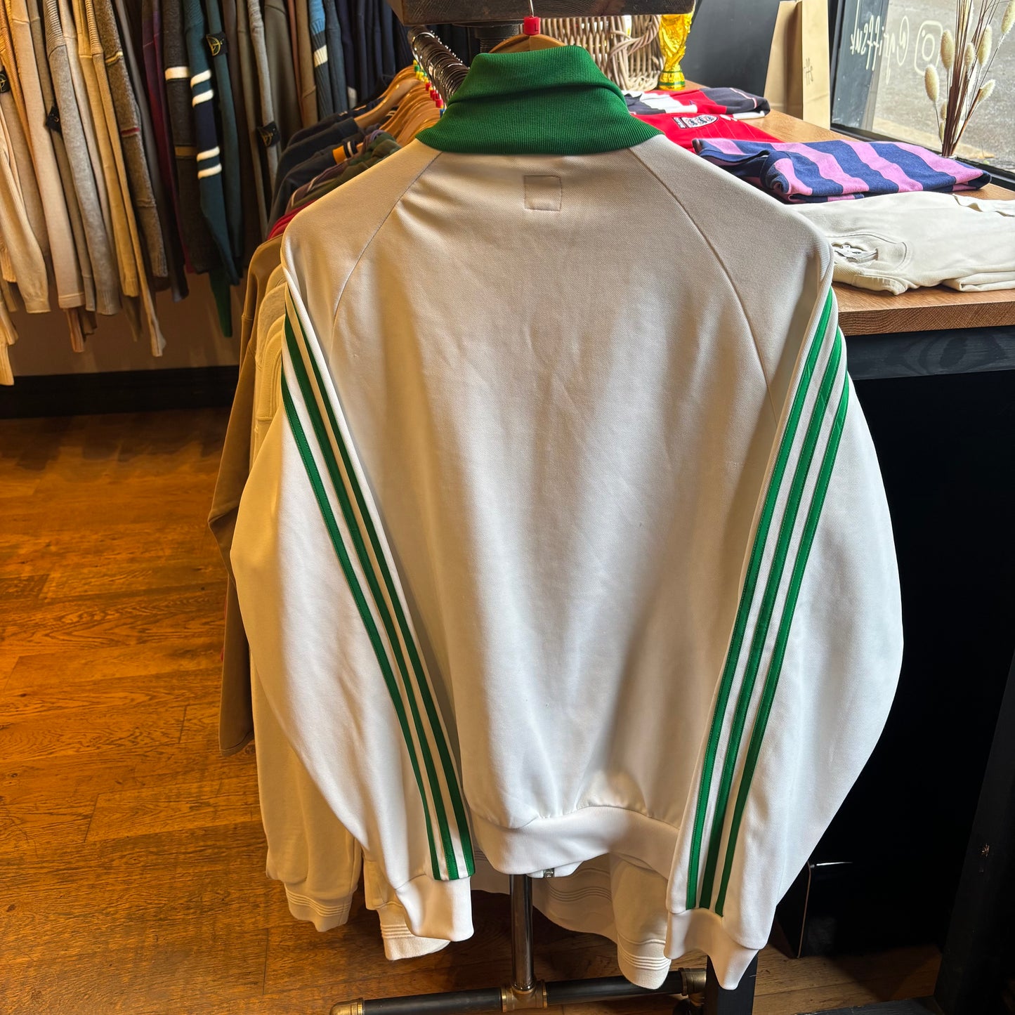 Adidas Zip Up Track Jacket White/ Green (Large)