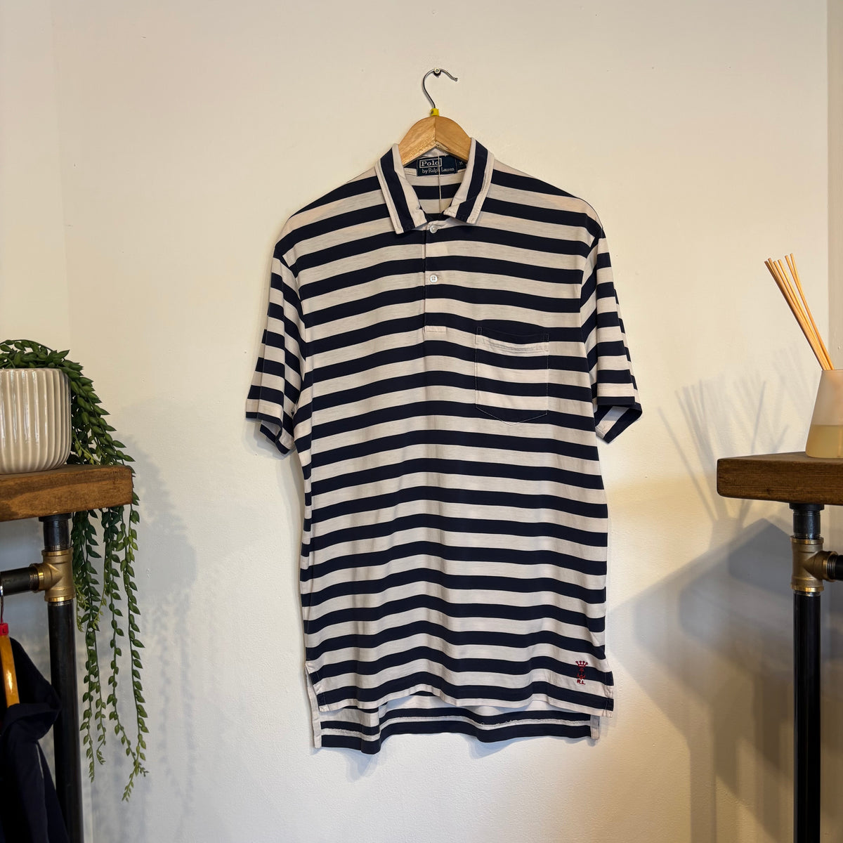 Ralph Lauren Stripe Polo Shirt Navy/ White (Medium)
