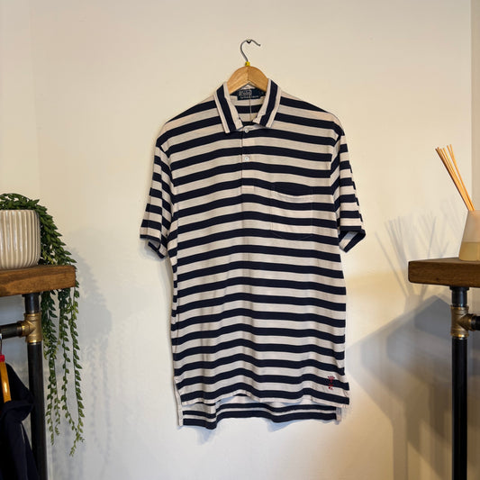 Ralph Lauren Stripe Polo Shirt Navy/ White (Medium)