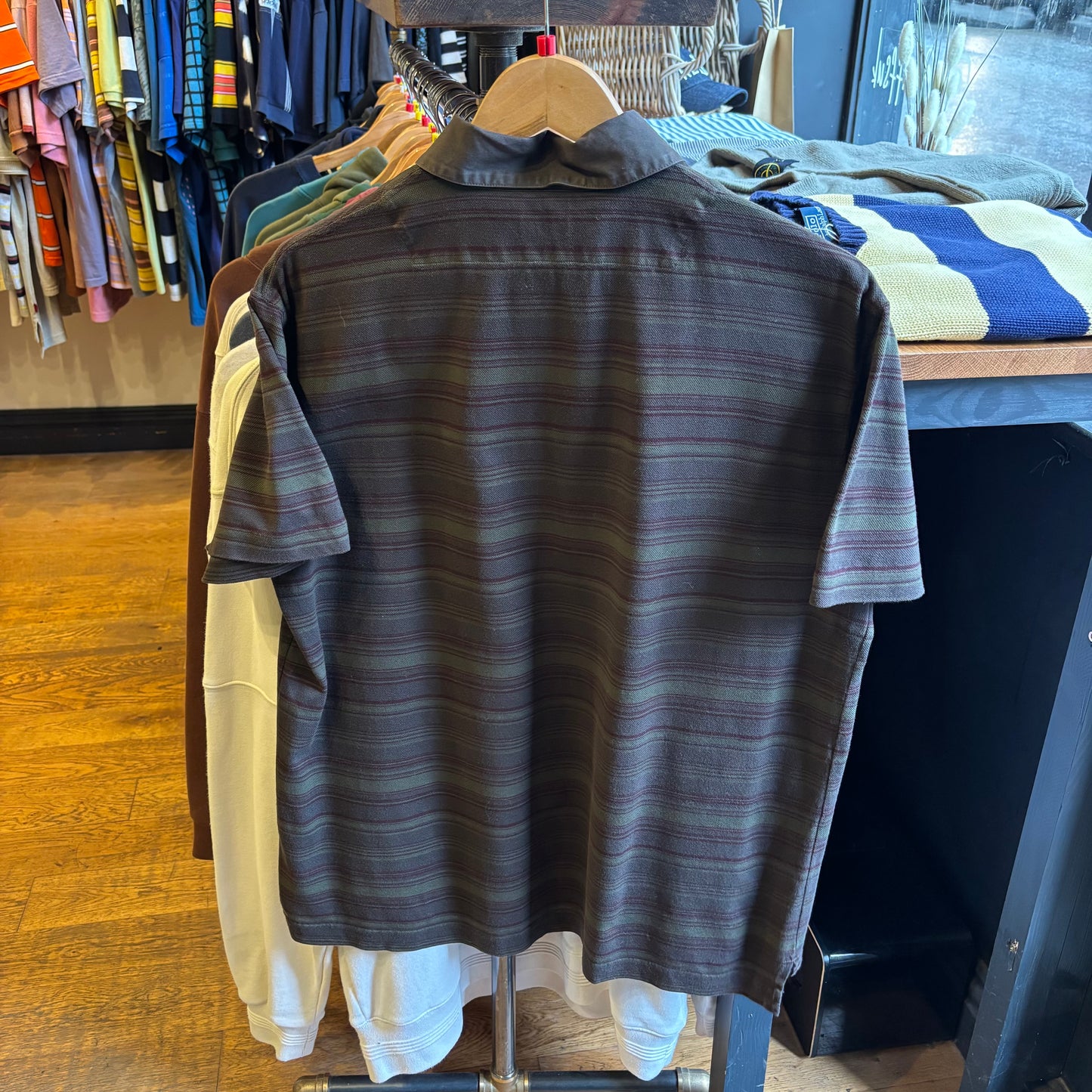 CP Company S/S 2002 Striped Polo Shirt Green (Large)