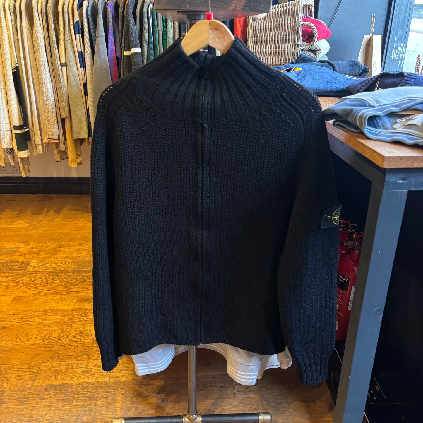 Stone Island 2000's Chunky Full Zip Knit Jumper Black (Large)