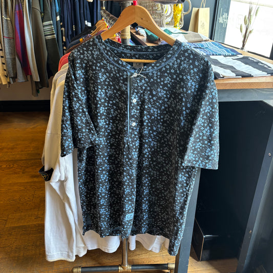 CP Company 80's Floral Henley T-Shirt Black/ Blue (Large)