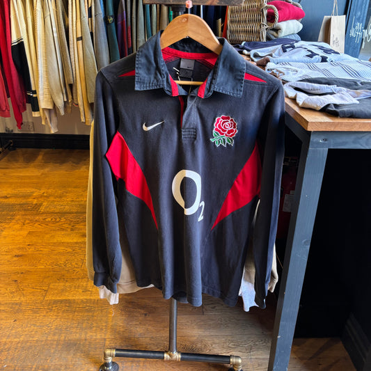 Nike England Rugby 2004 Long Sleeve Polo Shirt Black (Small)