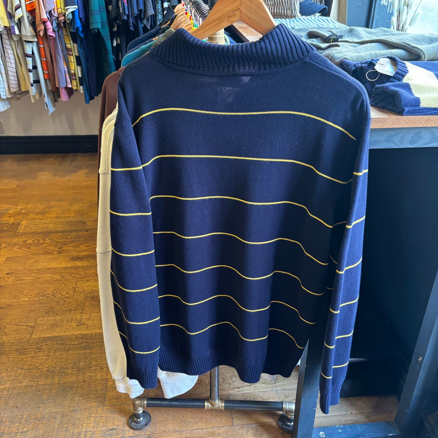 Lacoste Stripe Full Zip Knit Jumper Navy/ Yellow (XL)