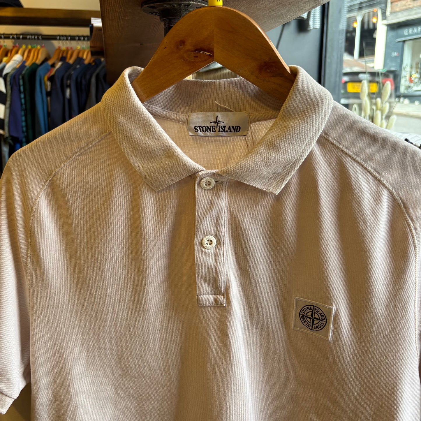 Stone Island Compass Logo Polo Shirt Cream (Medium)