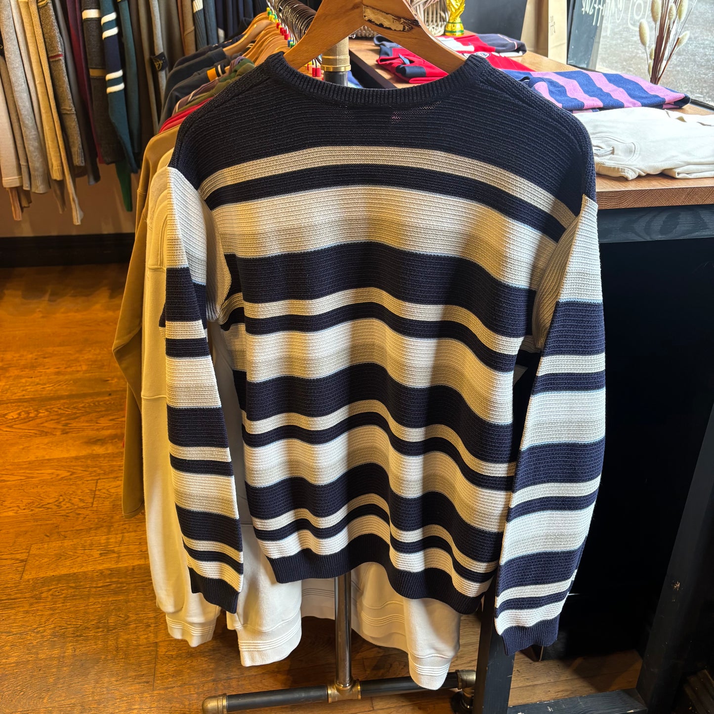Lacoste Stripe Pullover Knit Jumper Navy/ White (Small)