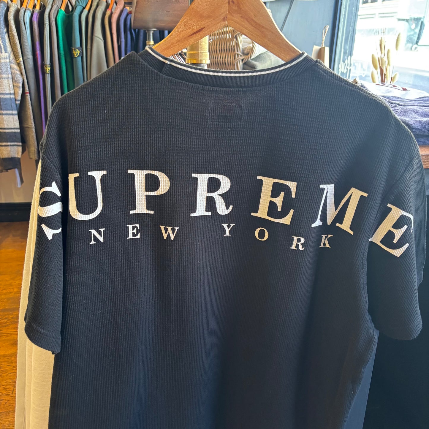Supreme SS19 Stripe Rib Waffle T-Shirt Black (Large)