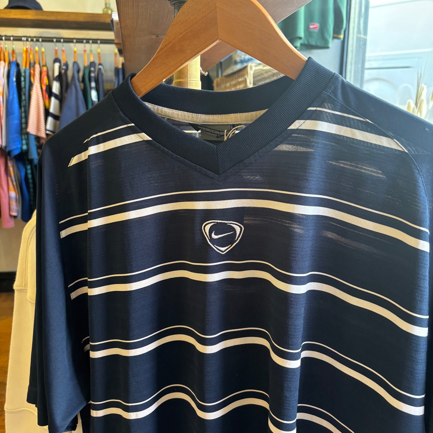Nike T90 Striped Sports T-Shirt Navy/ White (XL)