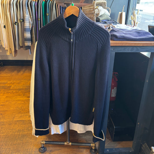 Armani Jeans Full Zip Rib Knit Jumper Navy (XL)