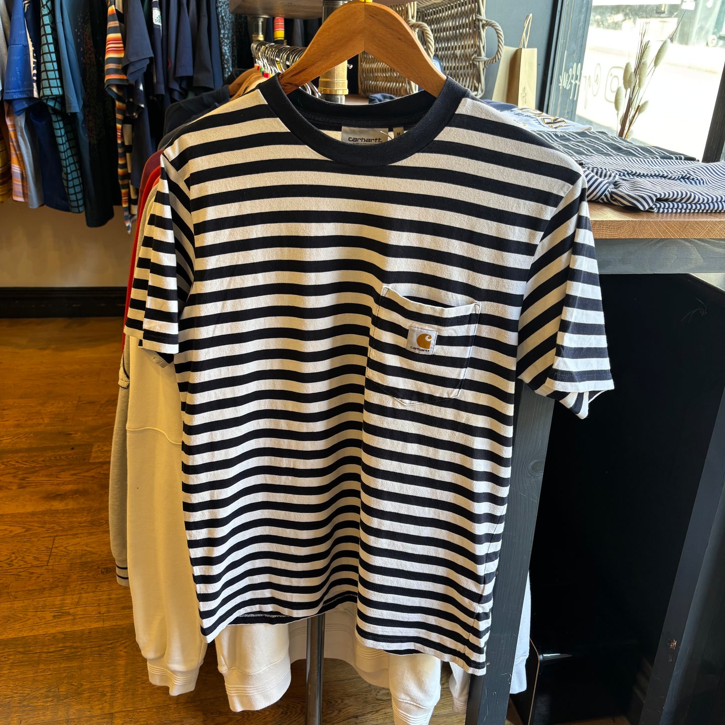 Carhartt Scotty Striped Pocket T-Shirt Navy/ White (Medium)
