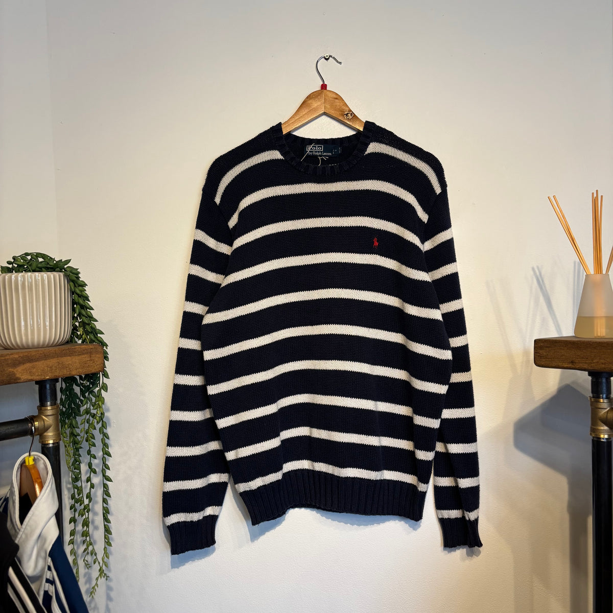 Ralph Lauren Stripe Pullover Knit Jumper Navy/ White (Large)