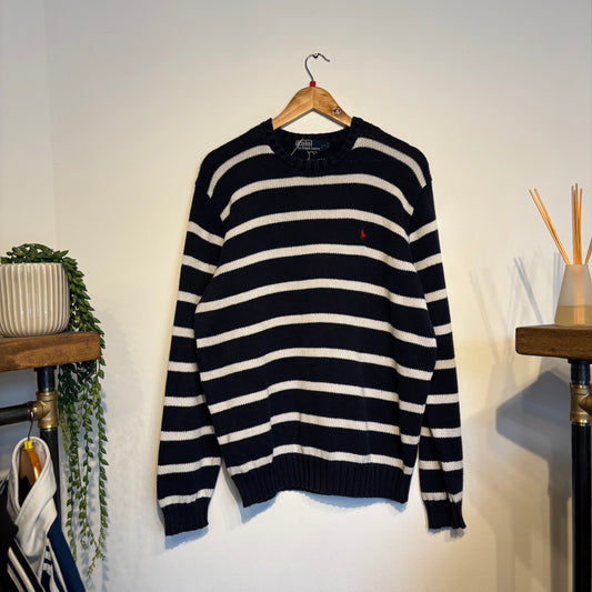 Ralph Lauren Stripe Pullover Knit Jumper Navy/ White (Large)