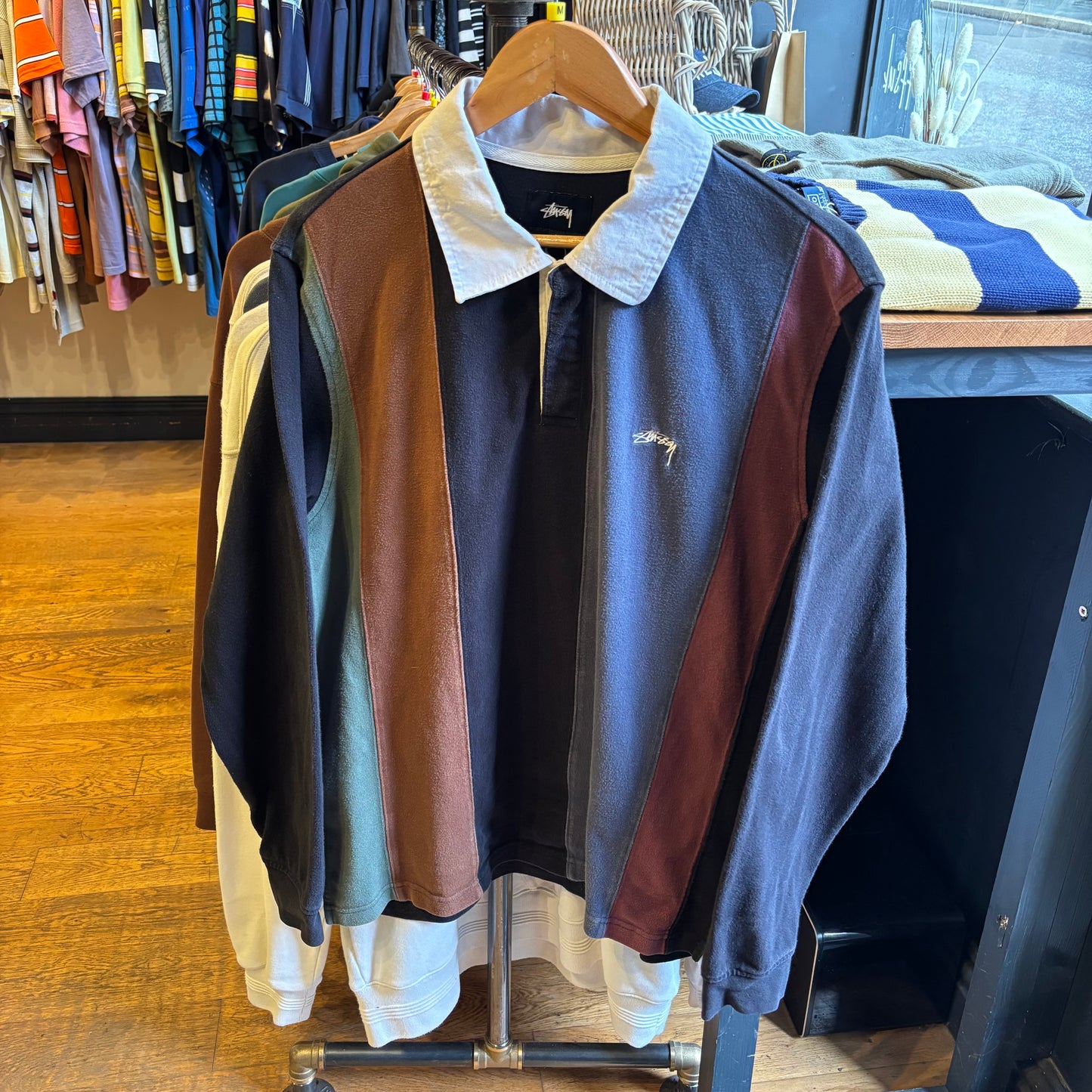 Stussy Vert Stripe Longsleeve Rugby Shirt Black (Medium)