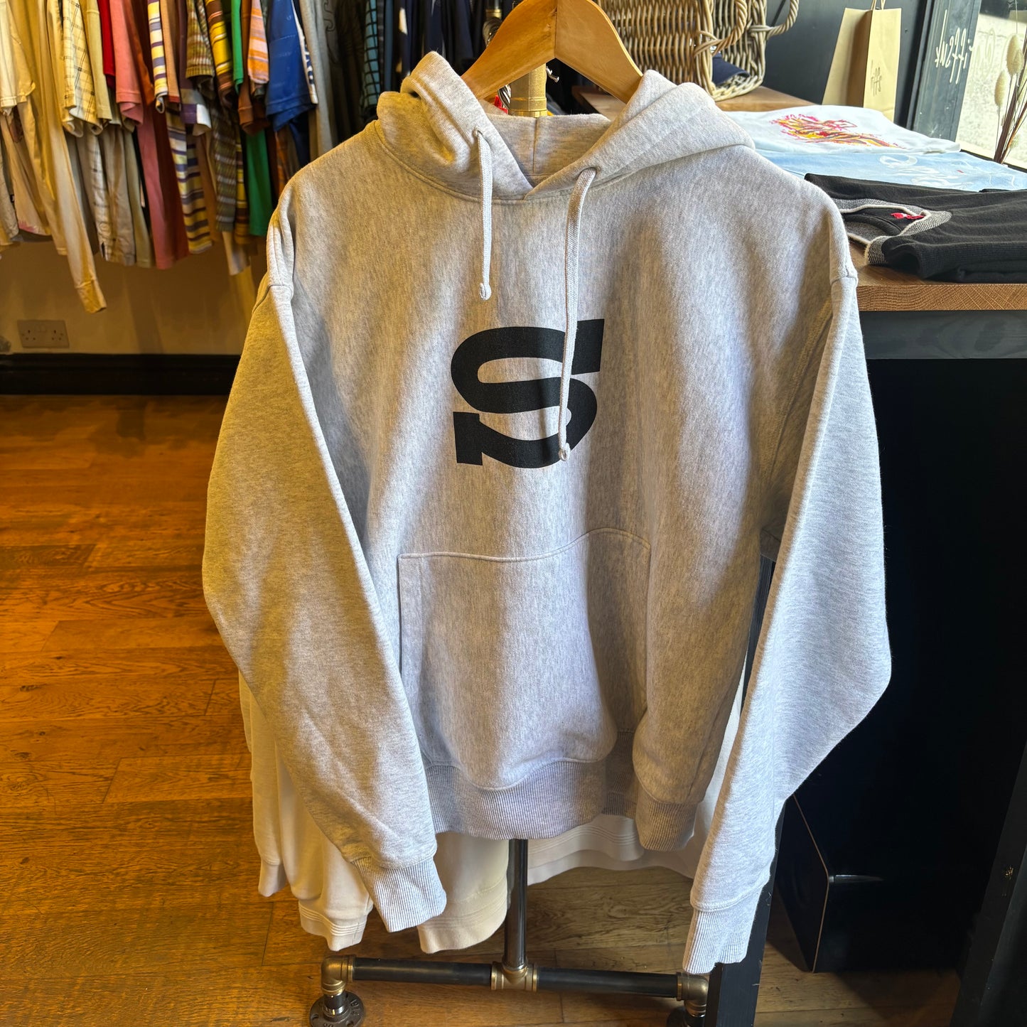Stussy Letterman S Oversized Hoodie Grey (Small)