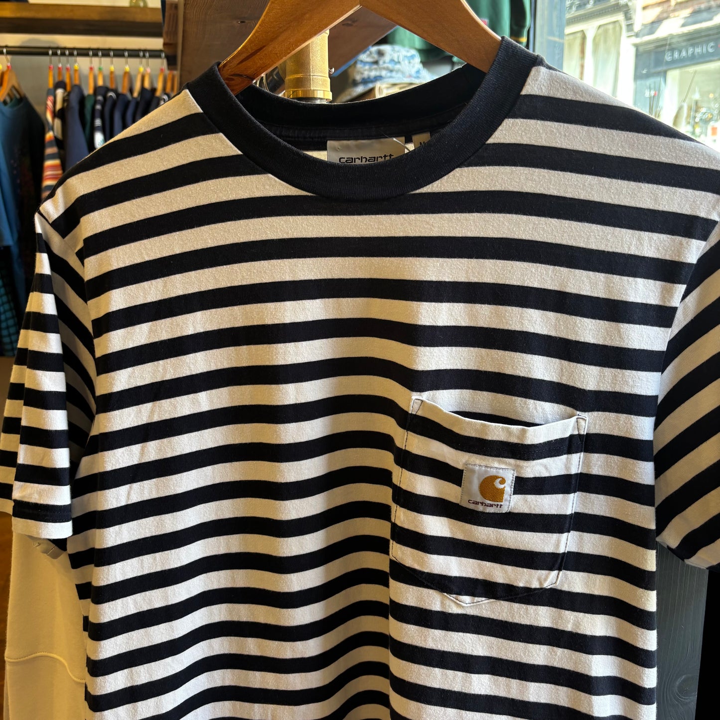 Carhartt Scotty Striped Pocket T-Shirt Navy/ White (Medium)