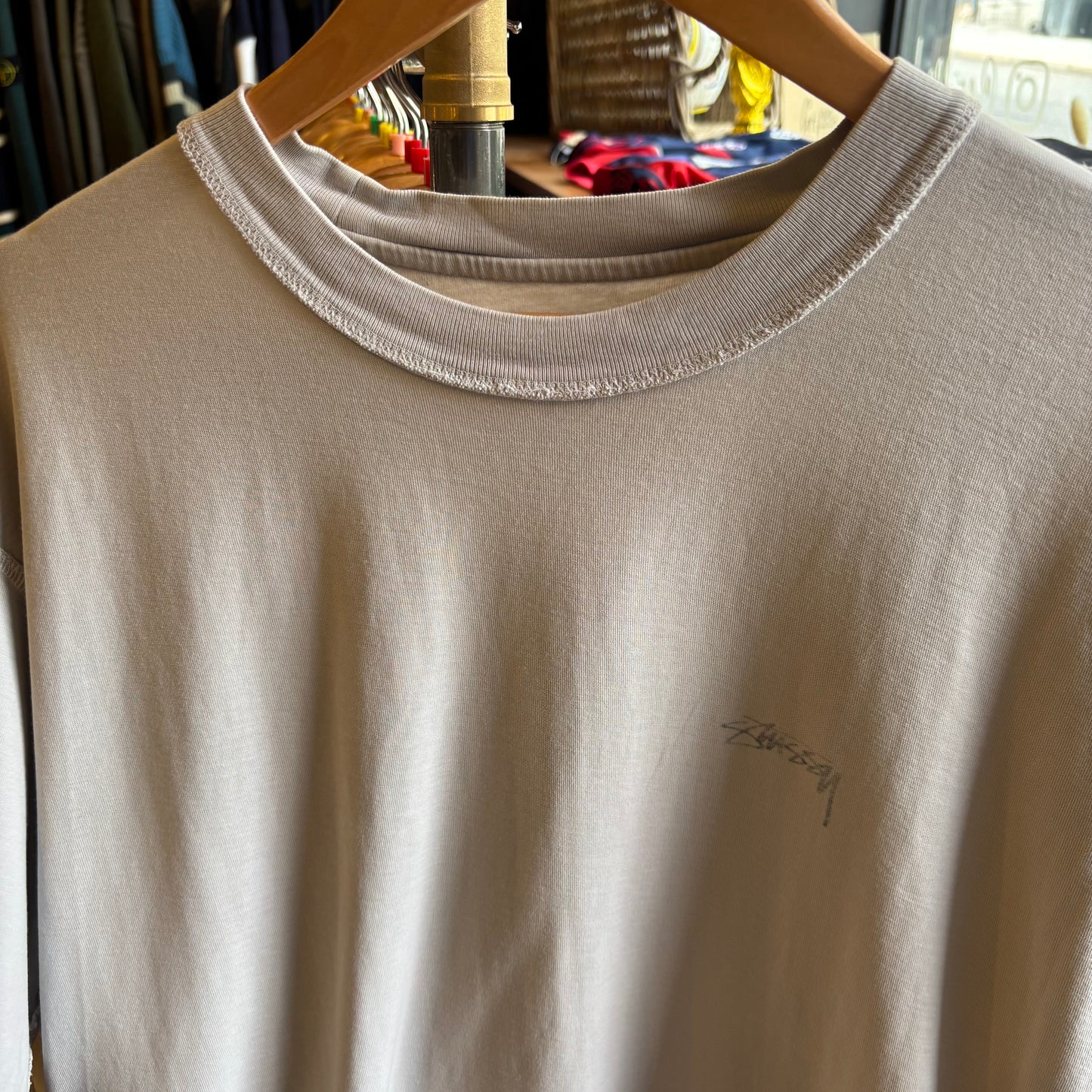 Stussy Lazy Small Logo T-Shirt Cream (Large)