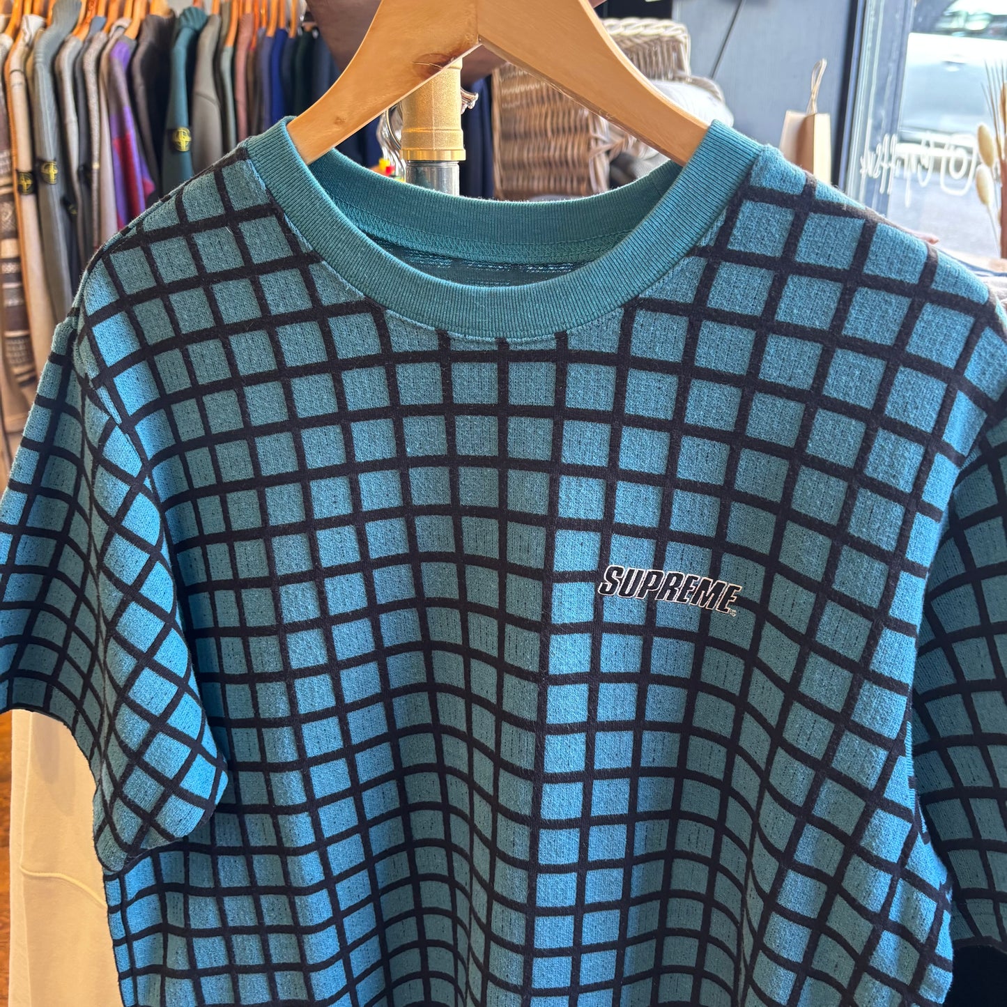 Supreme SS19 Grid Jacquard T-Shirt Blue (Medium)