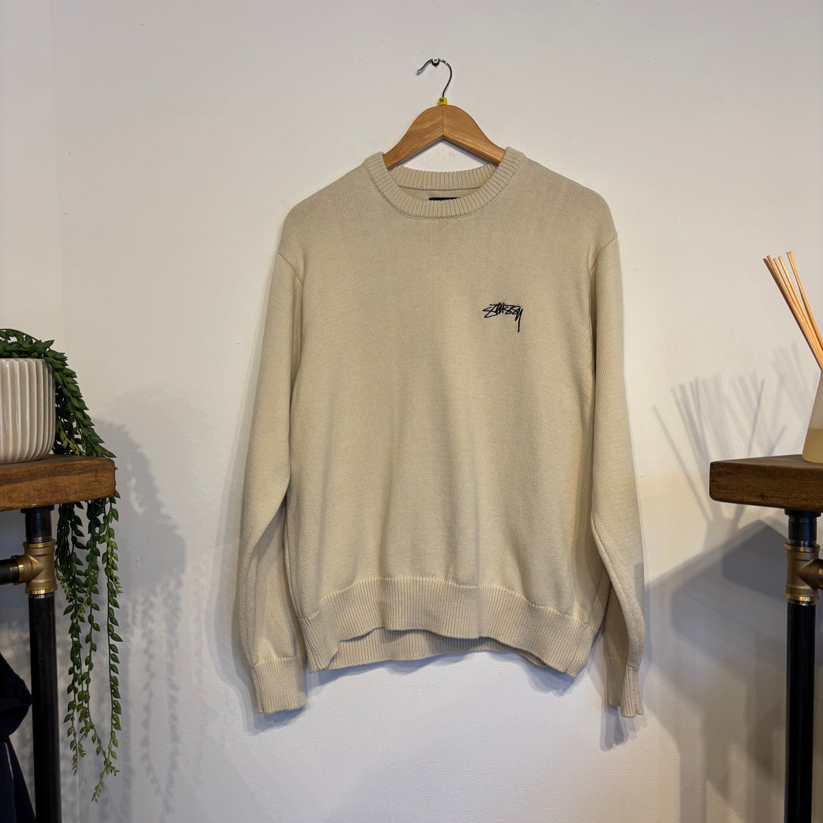 Stussy Care Label Knit Sweater Jumper Natural (Medium)