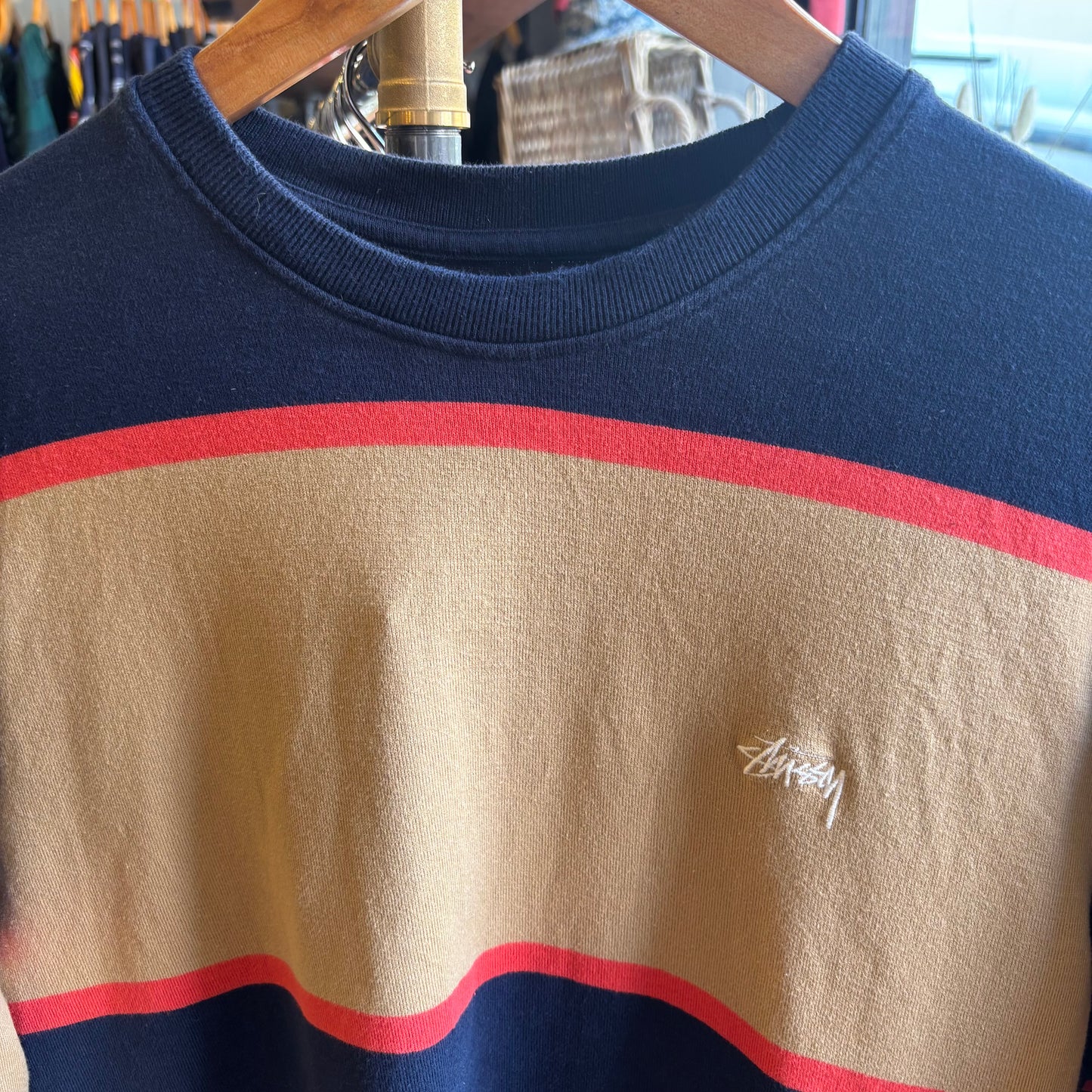 Stussy Multi Stripe Longsleeve T-Shirt Navy/ Beige (Medium)