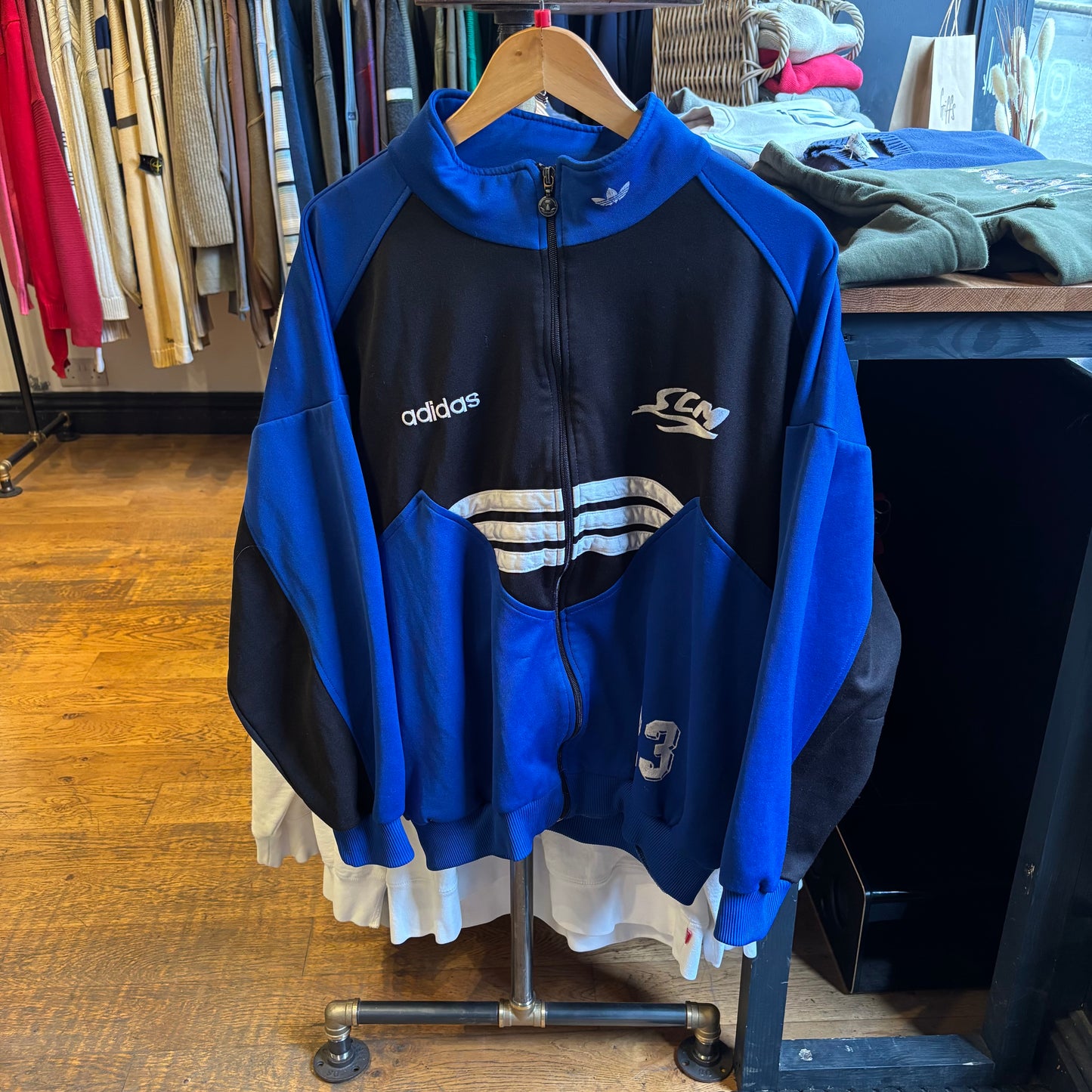 Adidas Zip Up Oversized Track Jacket Blue/ Black (Large)